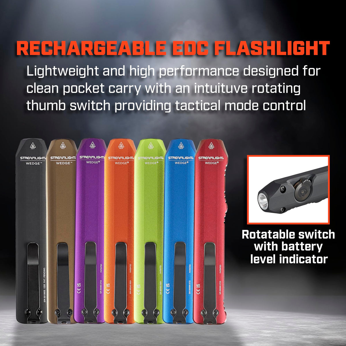 Streamlight 88821 Wedge 1,000-Lumen Max 300-Lumen Standard 1,200-Candela Flat Everyday Carry Flashlight, Includes USB-C Cable and Lanyard, Lime Green