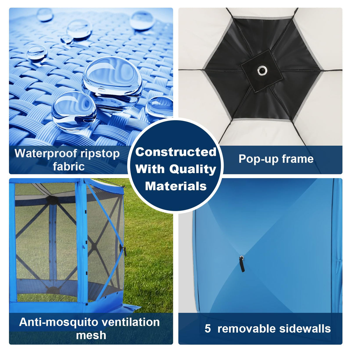 COBIZI 12x12FT Pop Up Gazebo Screen Tent Screen House for Camping, Screen Room with Mosquito Netting, Hub Tent Instant Screened Canopy with Carrying Bag and Ground Stakes, Brown