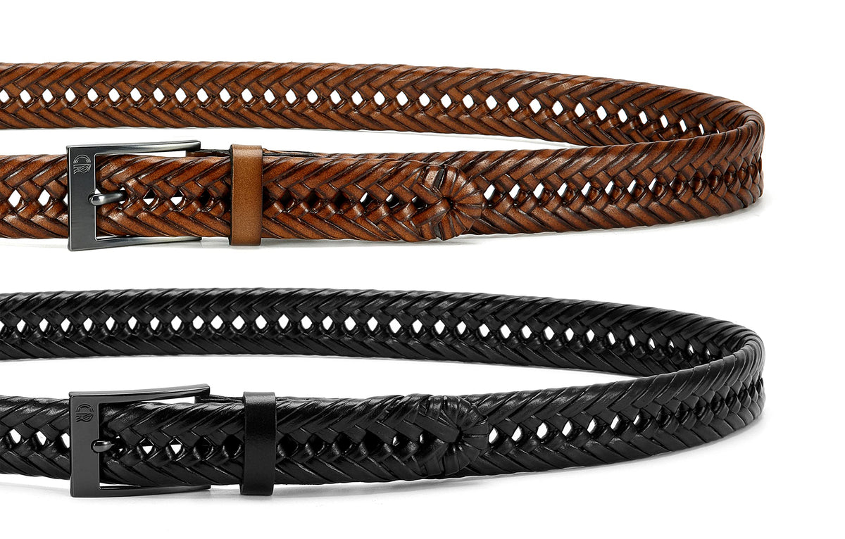CHAOREN Leather Braided Belts for Men 2 Pack - 1 1/8" Leather Belts in Package Box - Versatile Style Solution