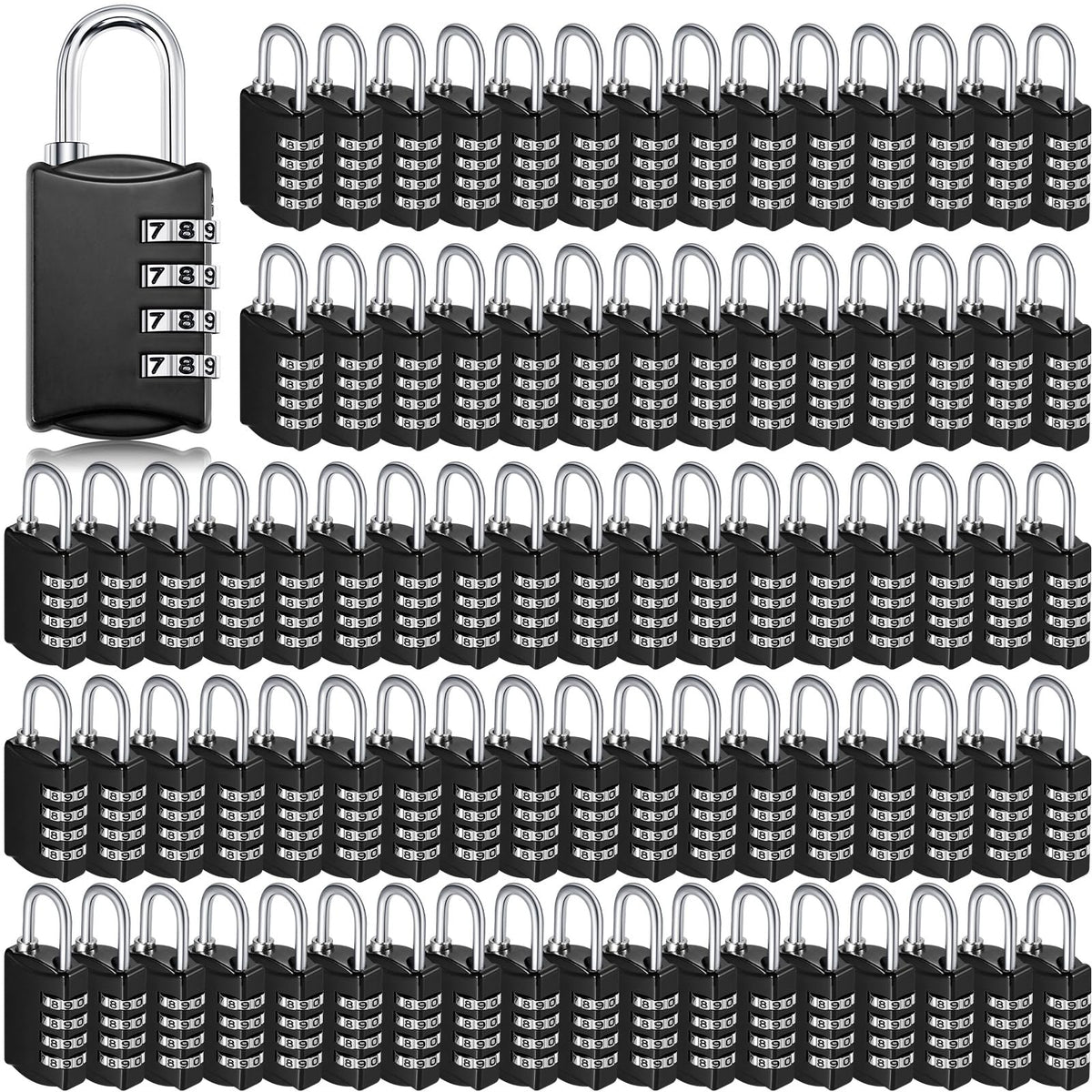 100 Pcs 4 Digit Combination Lock Bulk Small 4 Digit Combo Locks Waterproof Outdoor Combo Locker Black Keyless Number Padlock for Traveling Luggage Toolbox Gym Door Locker Suitcases Fence Cabinet
