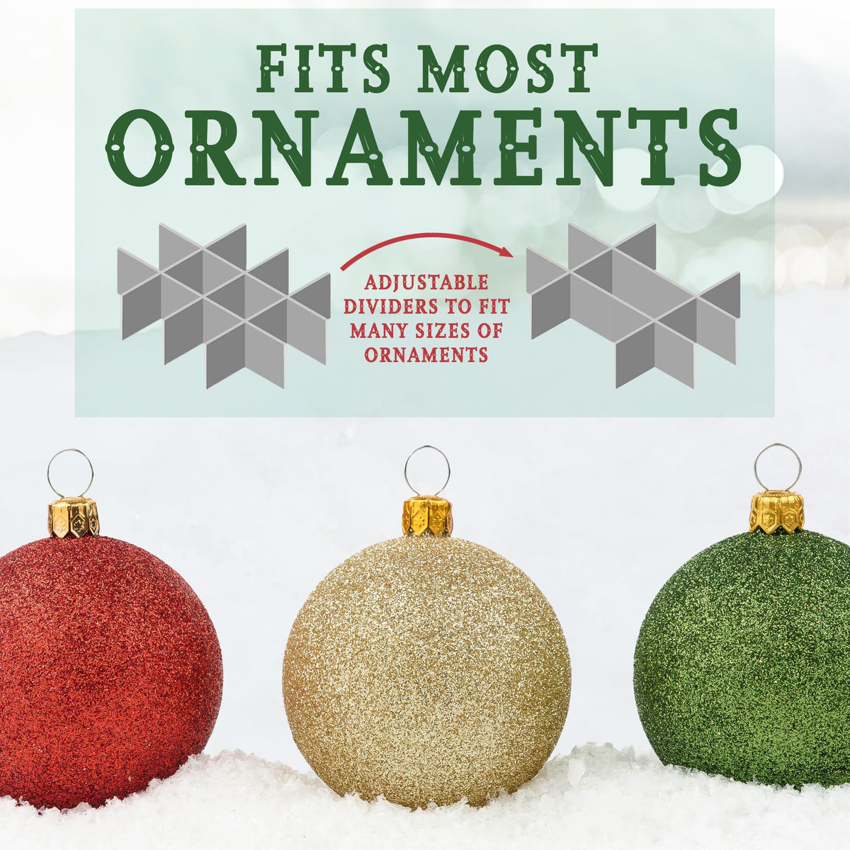 HOLDN’ STORAGE Christmas Ornament Storage Box with Dividers, Holds Up to 72 Ornaments (4 Inches), Large Organizer with 3 Stackable Trays - Red