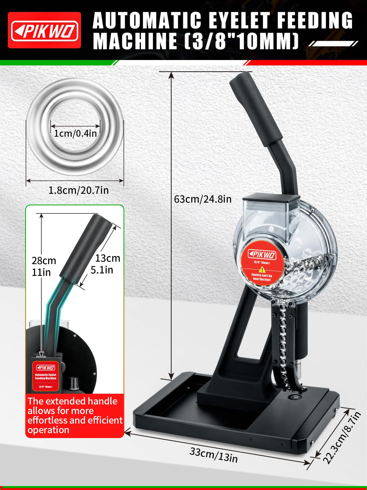 PIKWO Automatic Eyelet Feeding Machine (3/8" 10mm) Press Punch Tool Kit with 3/8” Die and 10,000 Pcs Grommets Self Piercing Grommet Maker Labor Saving Corsetry Class Recommended