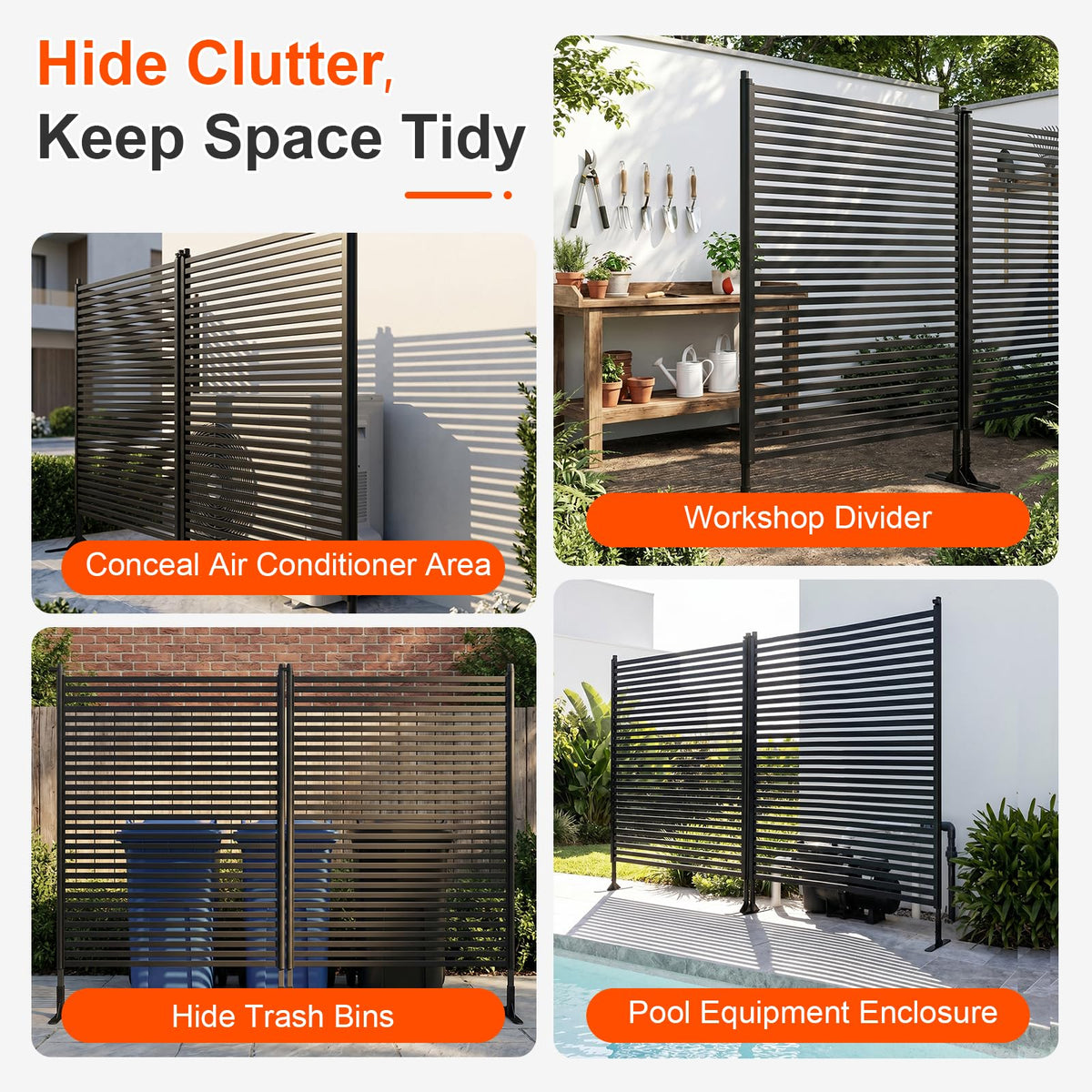 70.87" H x 47.24" W Outdoor Privacy Screens, Metal Fence Privacy Screen, Freestanding Decorative Privacy Screen with Base Feet for Patio Balcony Garden Backyard