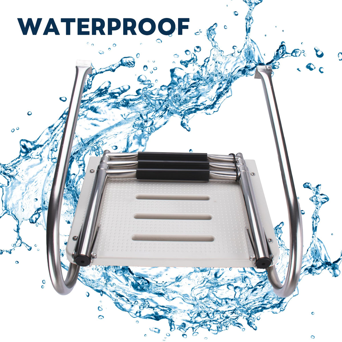 3-Step Boat Ladder with Swim Platform,Stainless Steel Dock Ladder with ABS Swim Platform 2 Handrails,500LBS Telescopic Boarding Ladder Dive Ladder for Pontoon Yacht