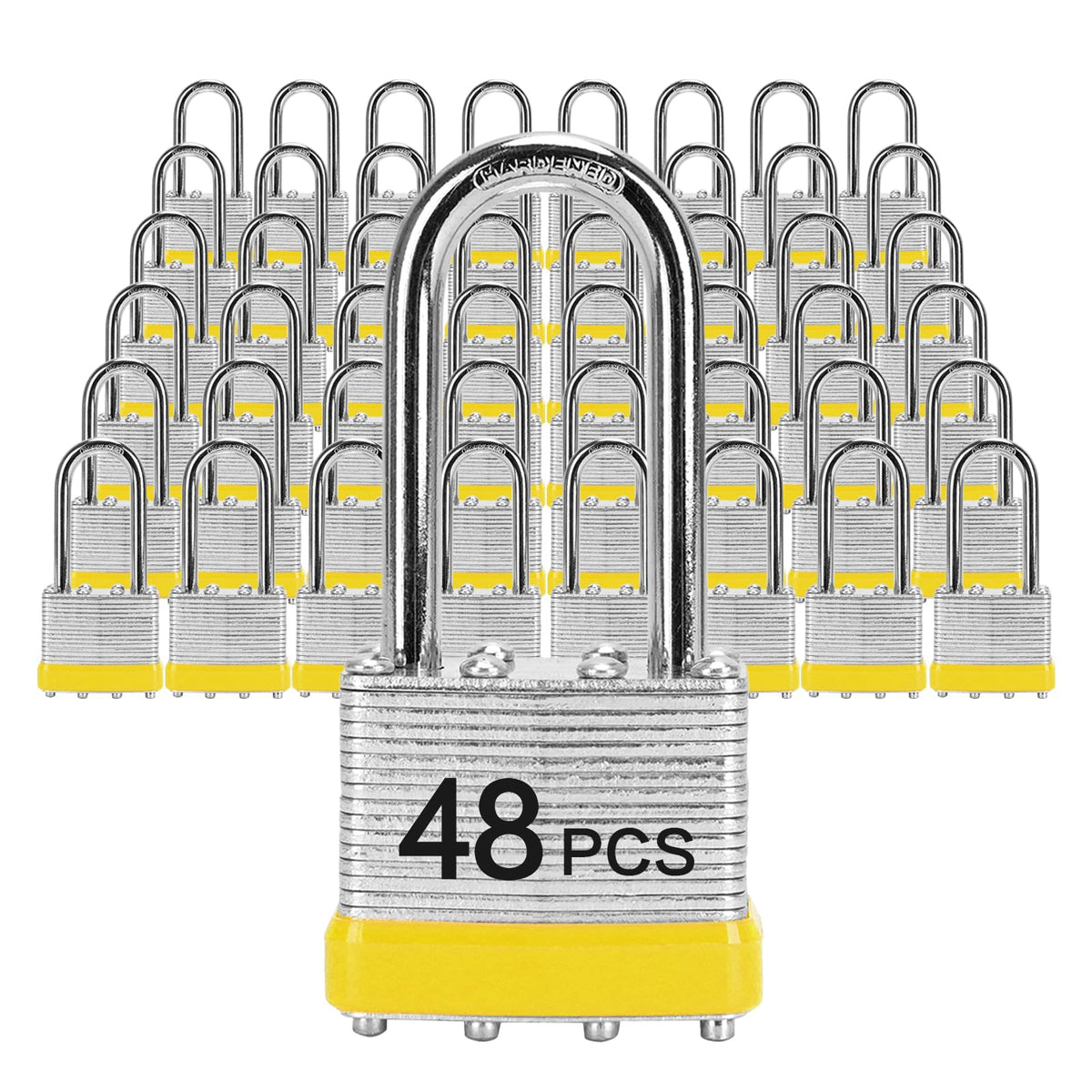 Padlocks with Same Key, LQYN 48 Pcs Laminated Keyed Padlock (1-9/16", 40mm), Keyed Alike Locks, Long Shackle, for Storage Locker, Hasp Latch, Toolbox, Sheds