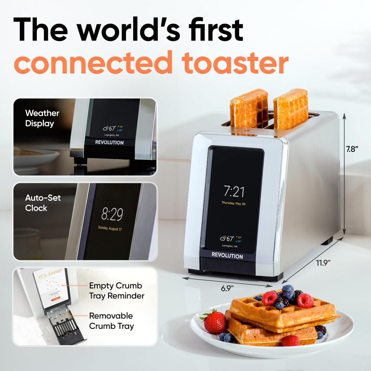 Revolution R180 Connect Plus Smart Toaster with Touchscreen – Choose from 40+ Bread Types, 7 Browning Levels, & Toastie Press Mode – Digital Picture Frame, Weather Widget, and Clock