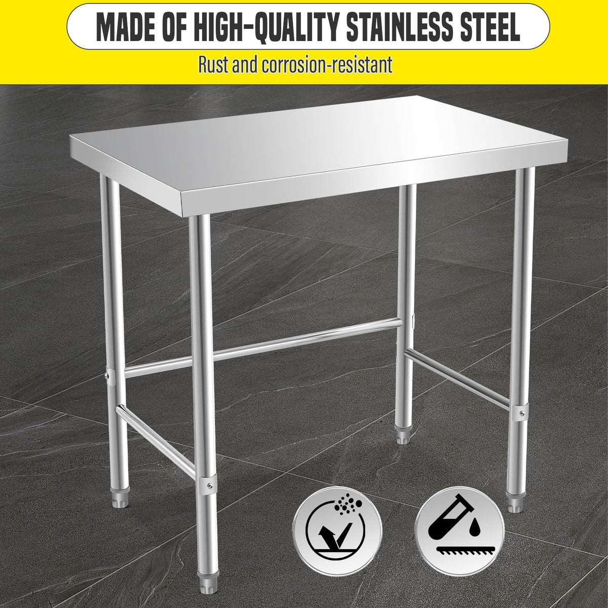 GarveeTech Stainless Steel Table Without Bottom Shelf 60x24 in with Wheels, Commercial Home Kitchen Prep Work Table with Open Base