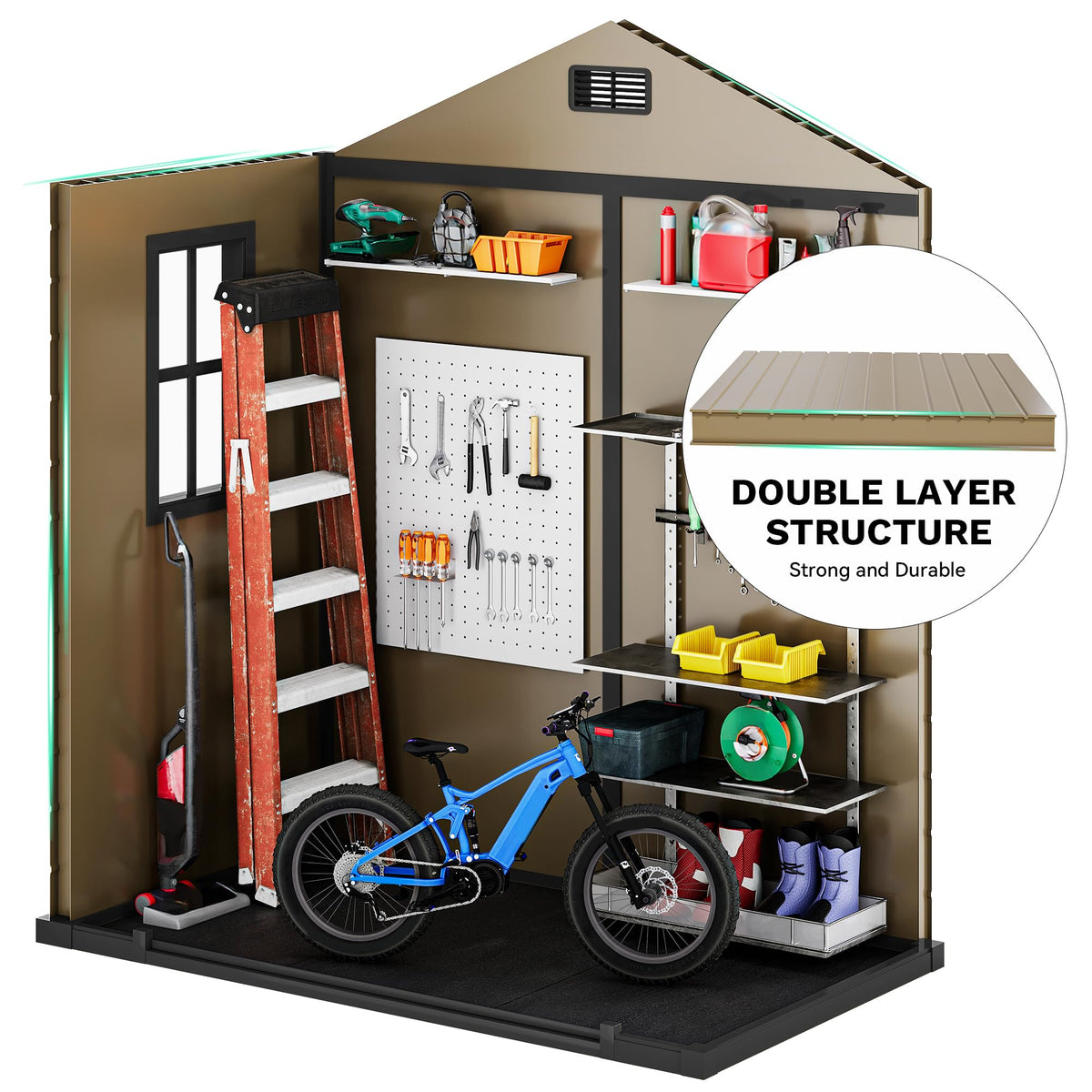 DWVO 6x4 FT Storage Shed Plastic, Outdoor Storage Shed with Lockable Door, Window and Vents, Waterproof Tool Storage for Garden, Backyard, Patio, Lawn, Brown