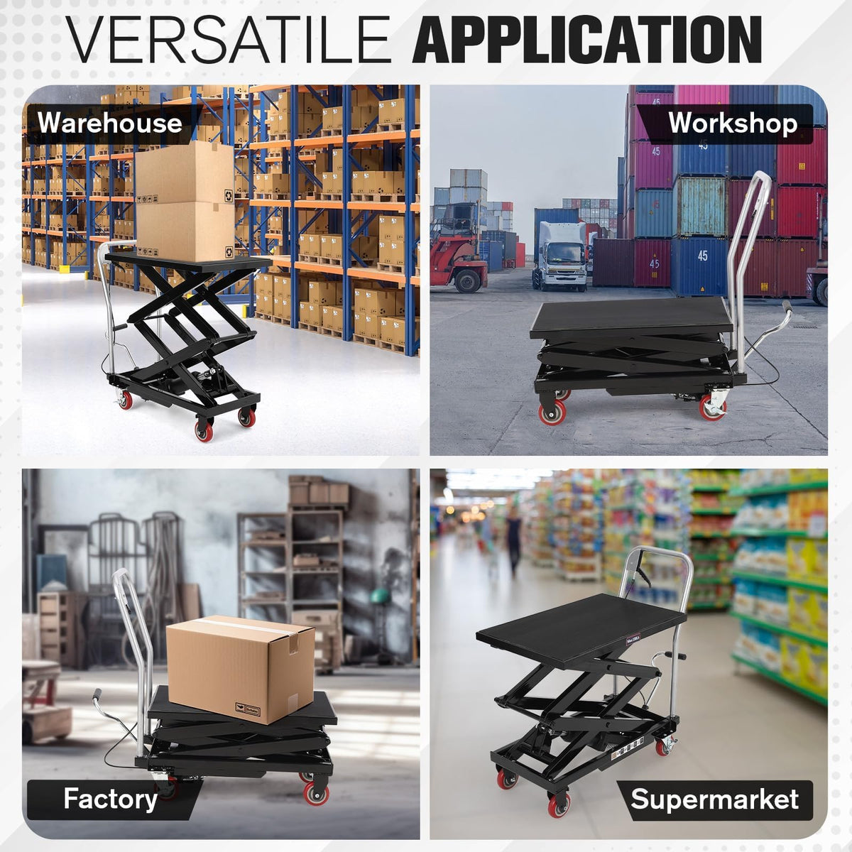 Garvee Hydraulic Lift Table Cart, 770 LBS Capacity 50 in Lifting Height, Double Scissor Lift Table with 4 Wheels and Non-Slip Pad for Material Handling and Transportation, Black