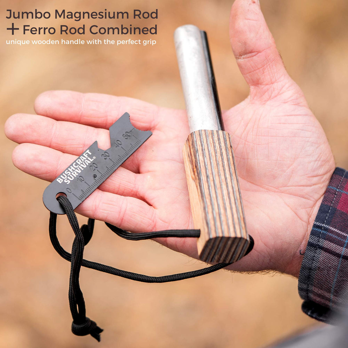 1 Inch Scotch Eye Auger | Manual Hand Wood Auger, Magnesium Fire Starter Survival Tool, & 4 Pack Extra Large Natural Waterproof Kindling