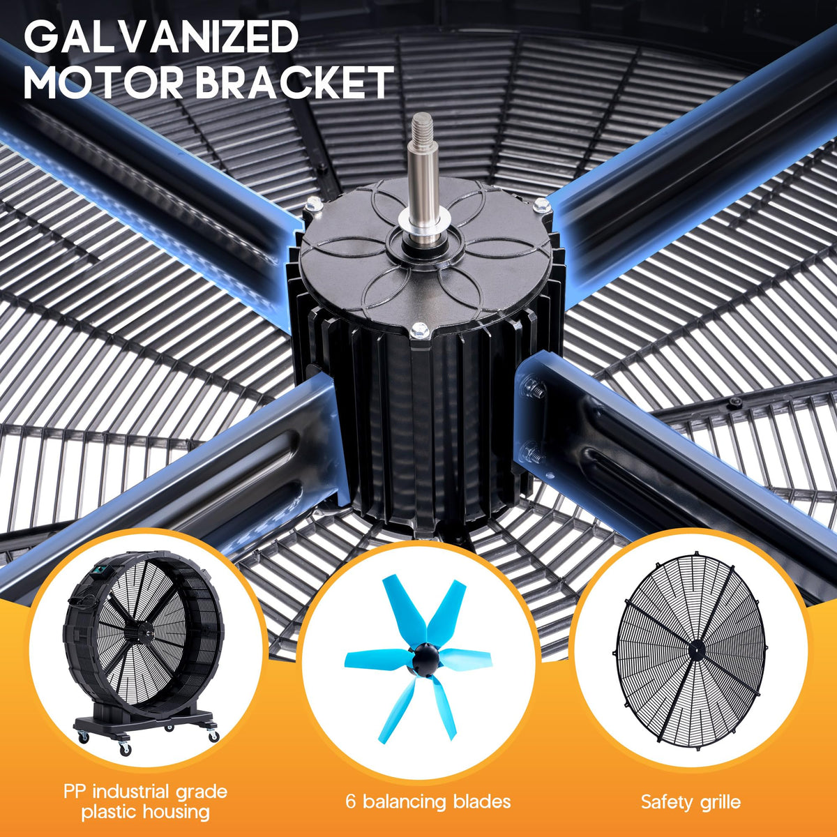 Albott 42 Inch Industrial Drum Fan, 750W High Velocity Plastic Floor Fan with Wheels and 3 Speeds, 17,660 CFM Strong Airflow for Commercial Space, Garage, Workshop, Warehouse, Factorie, and Basement