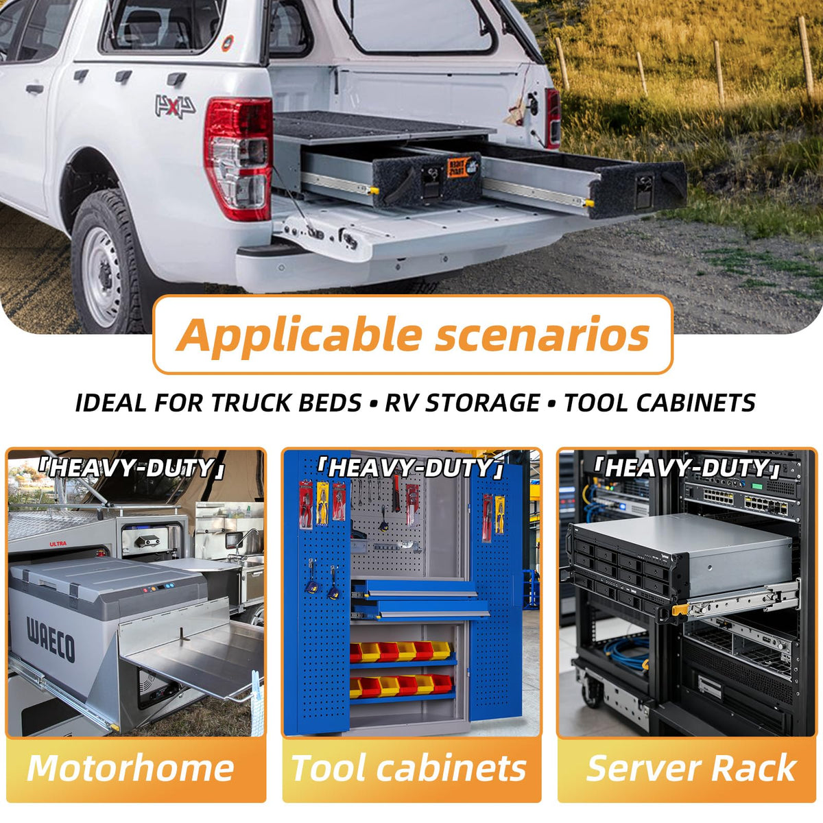 VAGUDE with Lock Heavy Duty Drawer Slides 12 14 16 18 20 22 24 26 28 30 32 34 36 40 44 48 52 56 60 Inch 290 Lbs Side Mount Full Extension Ball Bearing Rails Rail Tool Box Runner-W:76mm, 48 Inch