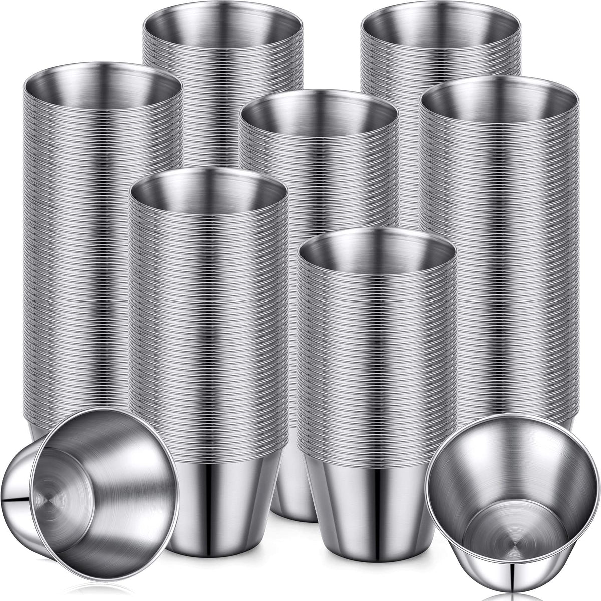 Remerry 500 Pcs Metal Sauce Cups Individual Salsa Metal Ramekins 2.5 oz Dipping Stainless Steel Sauce Cups Bulk Salsa Bowl Round Condiment Ramekins