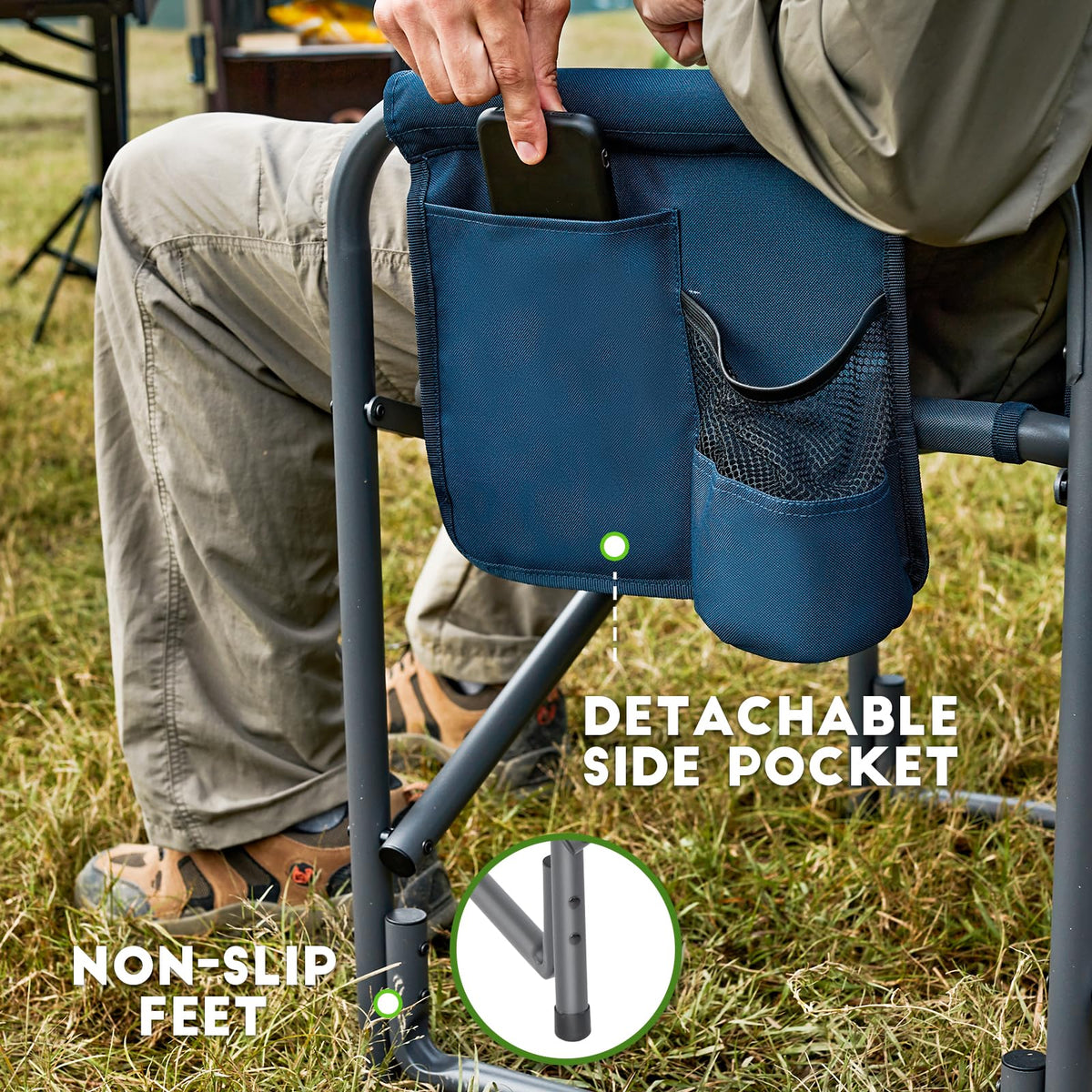 TIMBER RIDGE Aluminum Oversized Camping Chair, Lightweight Portable Directors Chair with Side Table Detachable Side Pocket for Outdoor Camping, Lawn, Picnic, Support 400lbs Blue 2 Pack