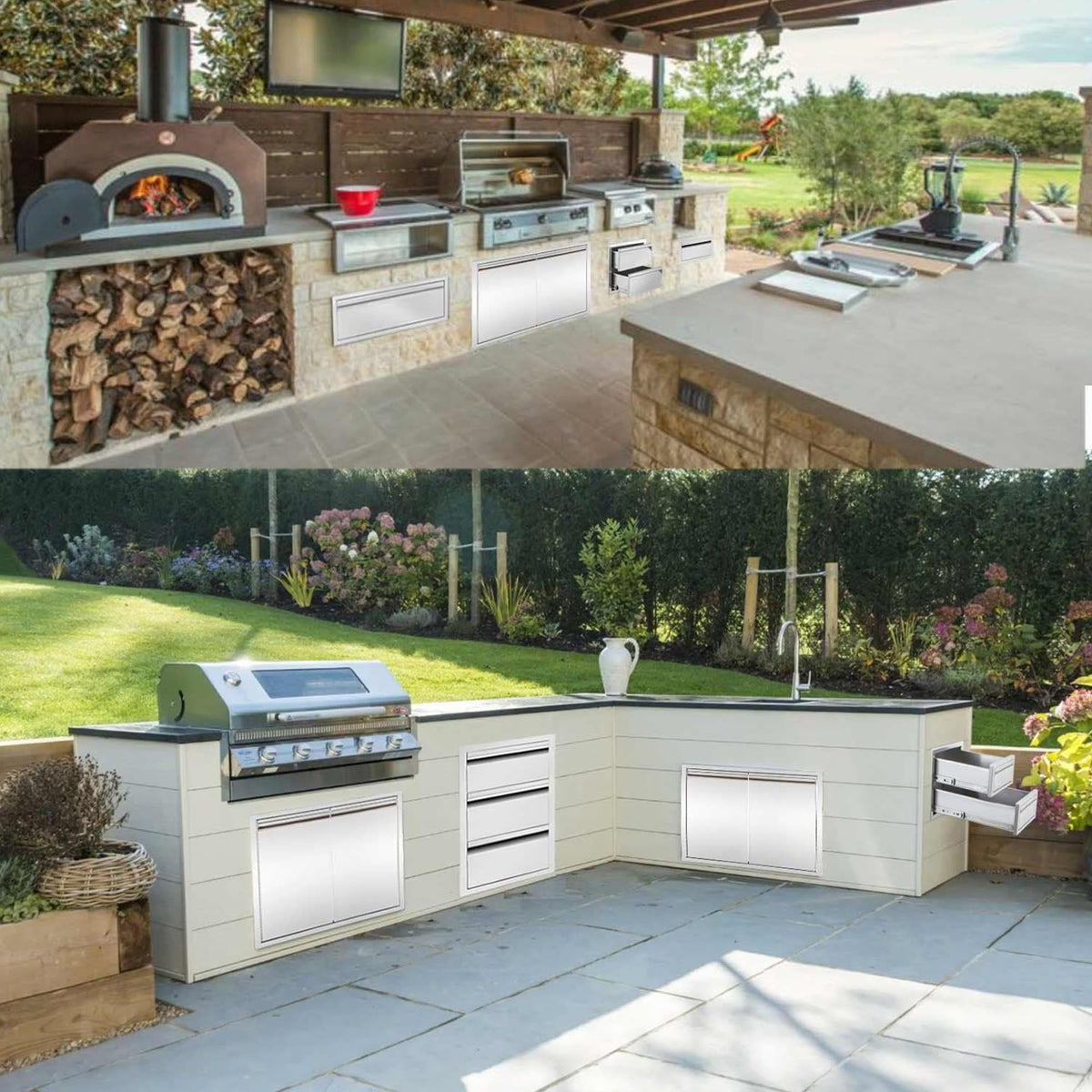 Outdoor Kitchen Drawers, 18" W x 24" H x 23" D Outdoor Kitchen Drawers Stainless Steel, Flush Mount Access 3 Drawer for Outdoor Kitchen Island