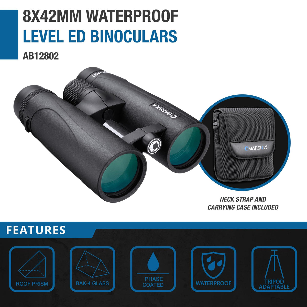 BARSKA unisex adult AB12802 8x42 Barska Level ED Waterproof Binoculars, Black, 8x42mm US