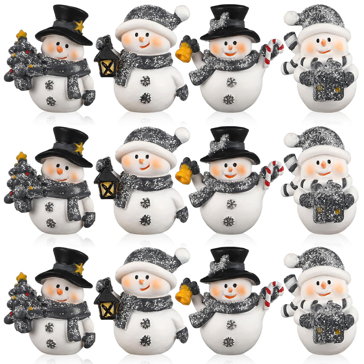 Honoson 12 Pcs Christmas Cute Snowman Figurines Winter Miniature Glittered Figurines Resin Micro Landscapes Winter Snow Decoration for Christmas Birthday Home Decorations Gift(Cute Snowman)