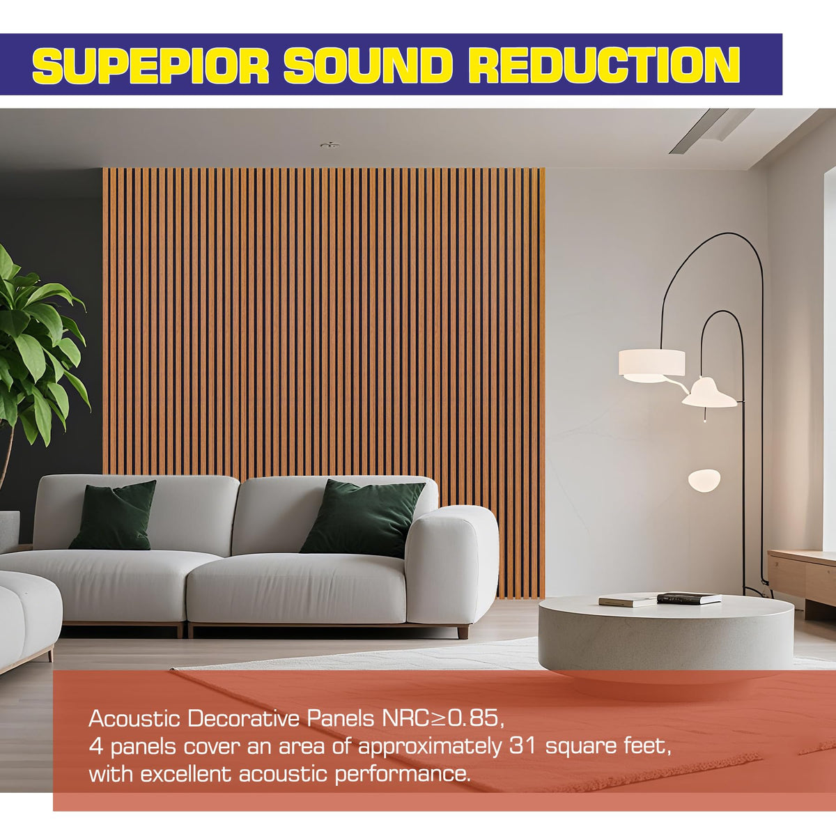 4-Piece Wood Slat Panels for Wall,47.2" x 23.6" Wood Panels Acoustic Panel Soundproof Wooden Paneling for Interior Wall Decor(Teak)