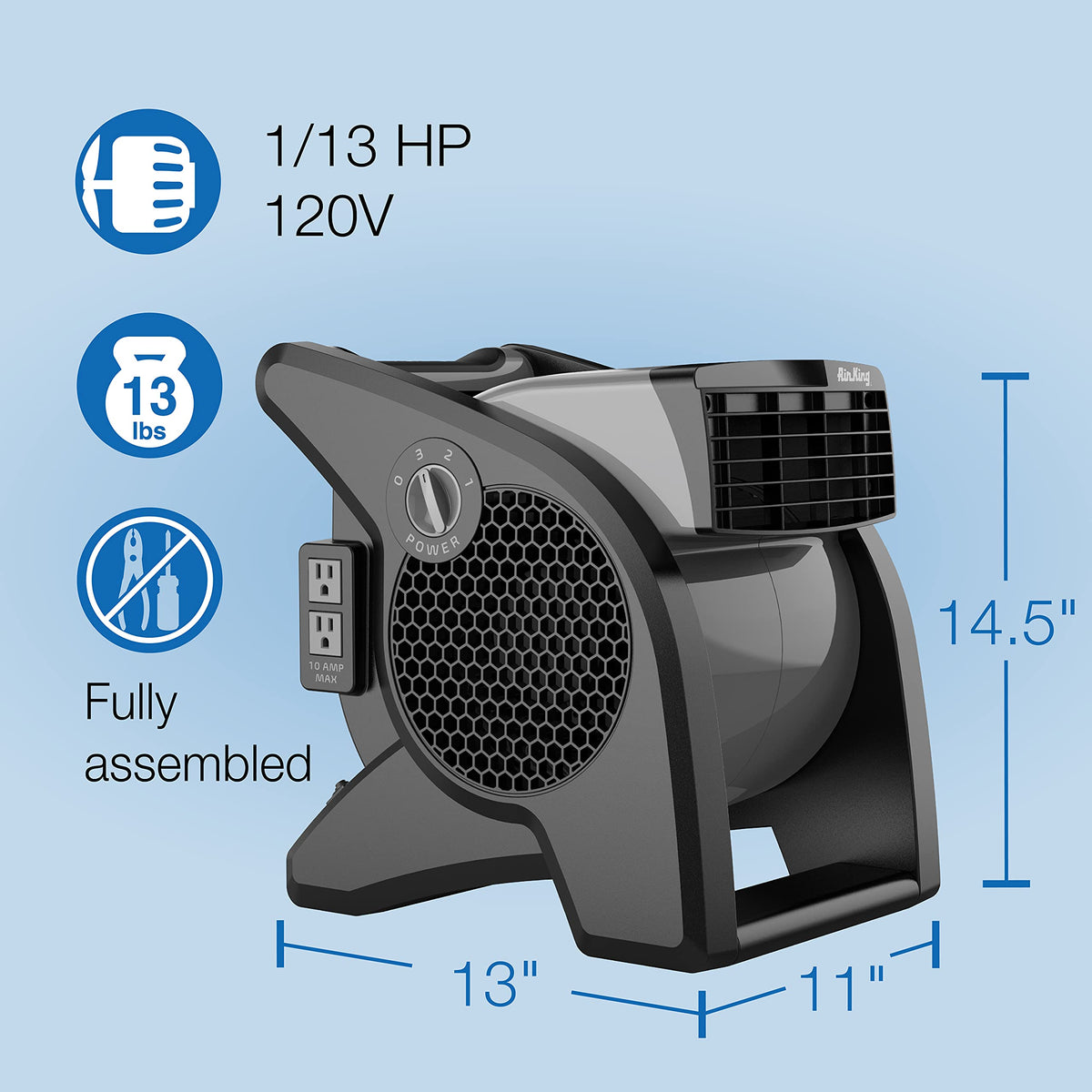 Air King 9555 3-Speed Commercial Grade Pivoting Blower, 1/13-Horsepower, Gray Finish