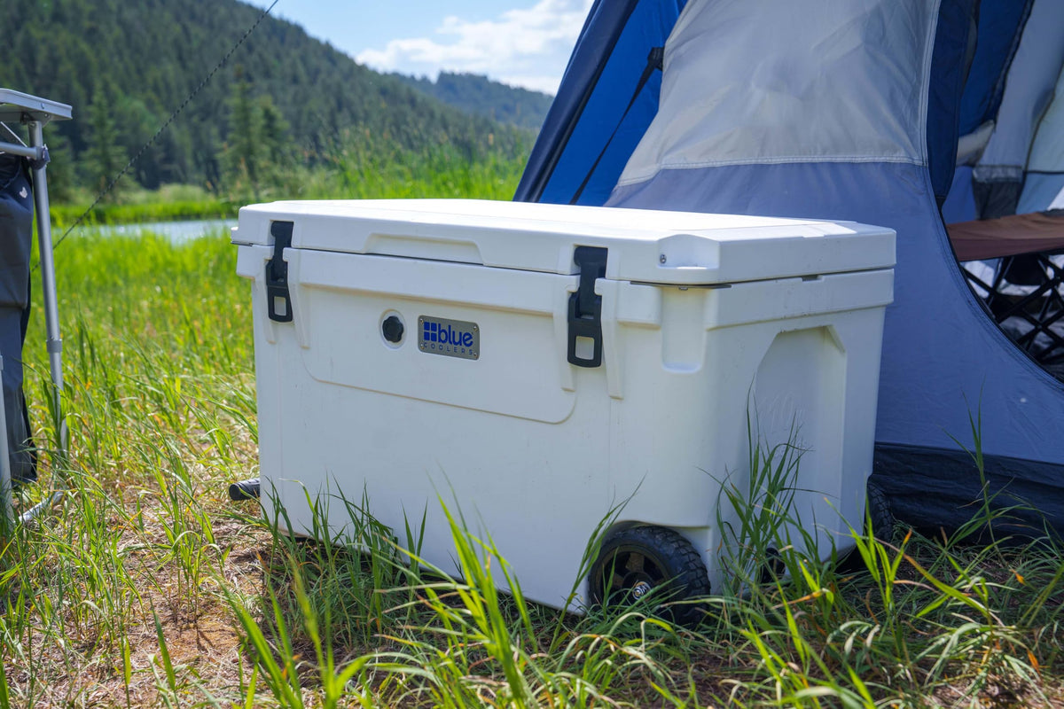 Blue Coolers Ark Series with Wheels 110 Quart, Roto-Molded Ice Cooler | Large Ice Chest Holds Ice up to 10 Days | (Gray)