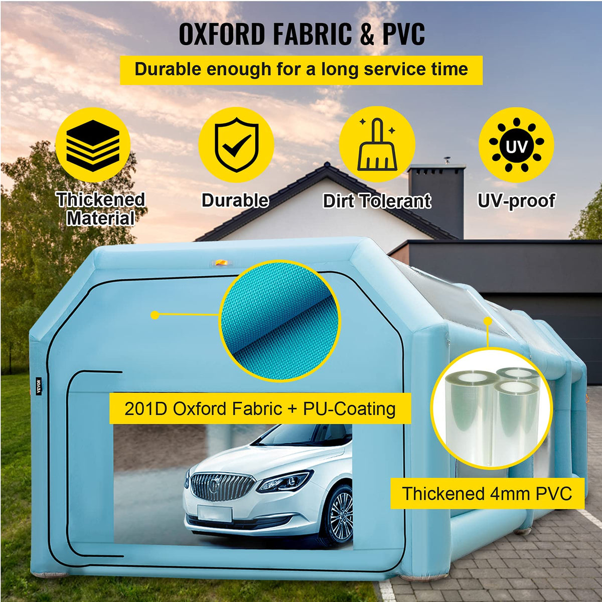 VEVOR Portable 26x15x10ft Inflatable Paint Booth Tent w/Air Filter System & 2 Blowers Bundle with 25FT 12IN PVC Flexible Duct Hosing