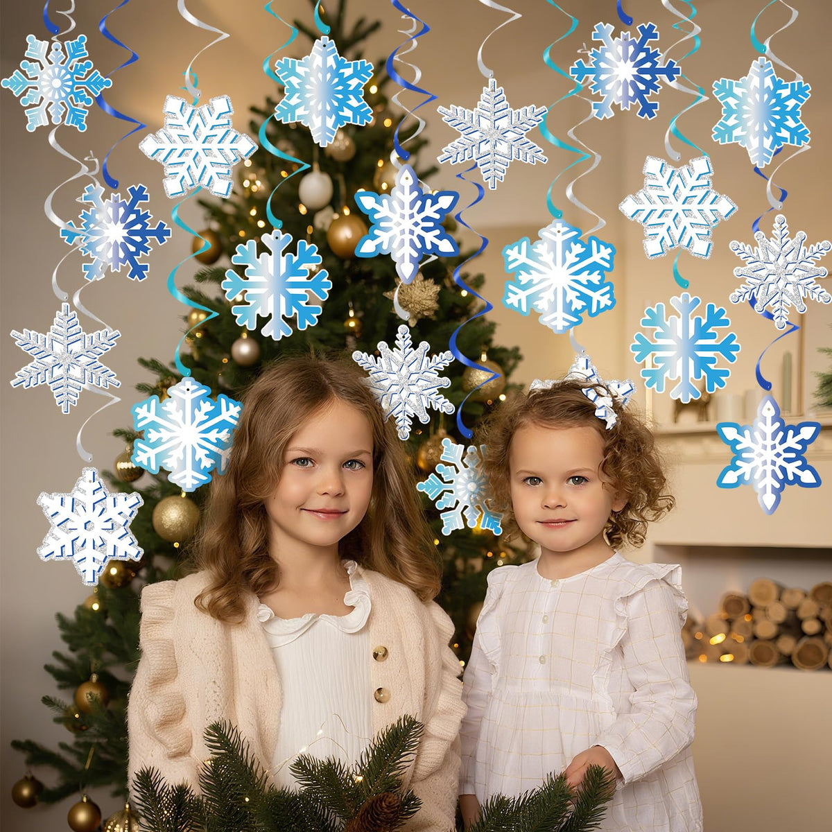 40Pcs Winter Snowflake Hanging Swirl Decorations, Frozen Snowflake Ceiling Hanging Decorations for Winter Wonderland Christmas Frozen Party Supplies