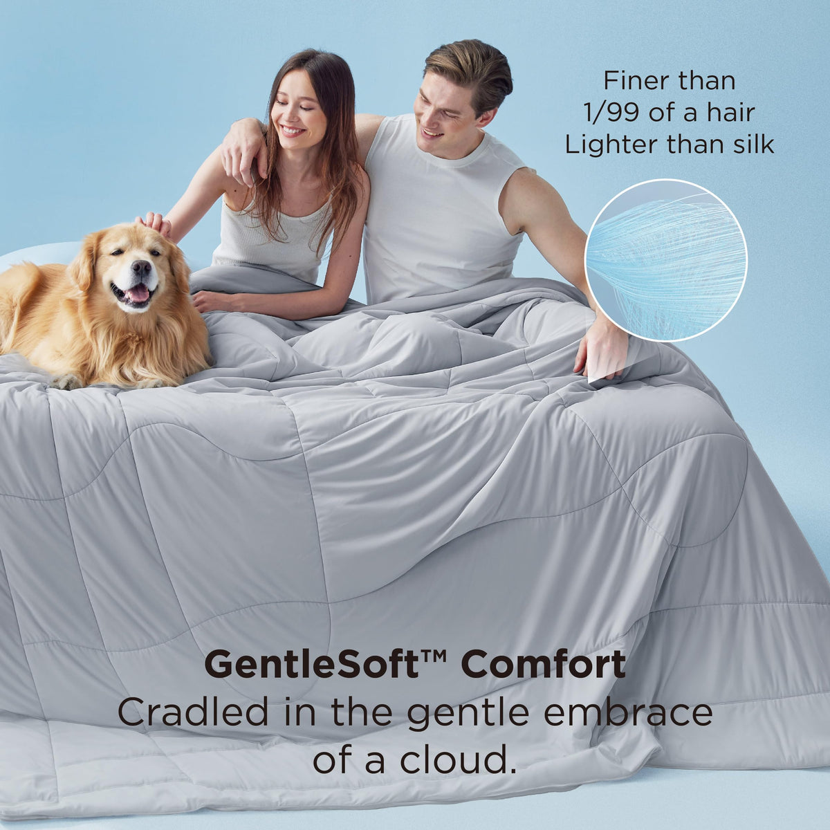 Bedsure Cooling Comforter Bundle Cooling Pillow Cases for Hot Sleepers with Dual-Sided Cool Tech, 2 Pack HA & Ceramides Infused Silky Cooling Pillowcases Soft for Skin & Hair, Grey, King Size