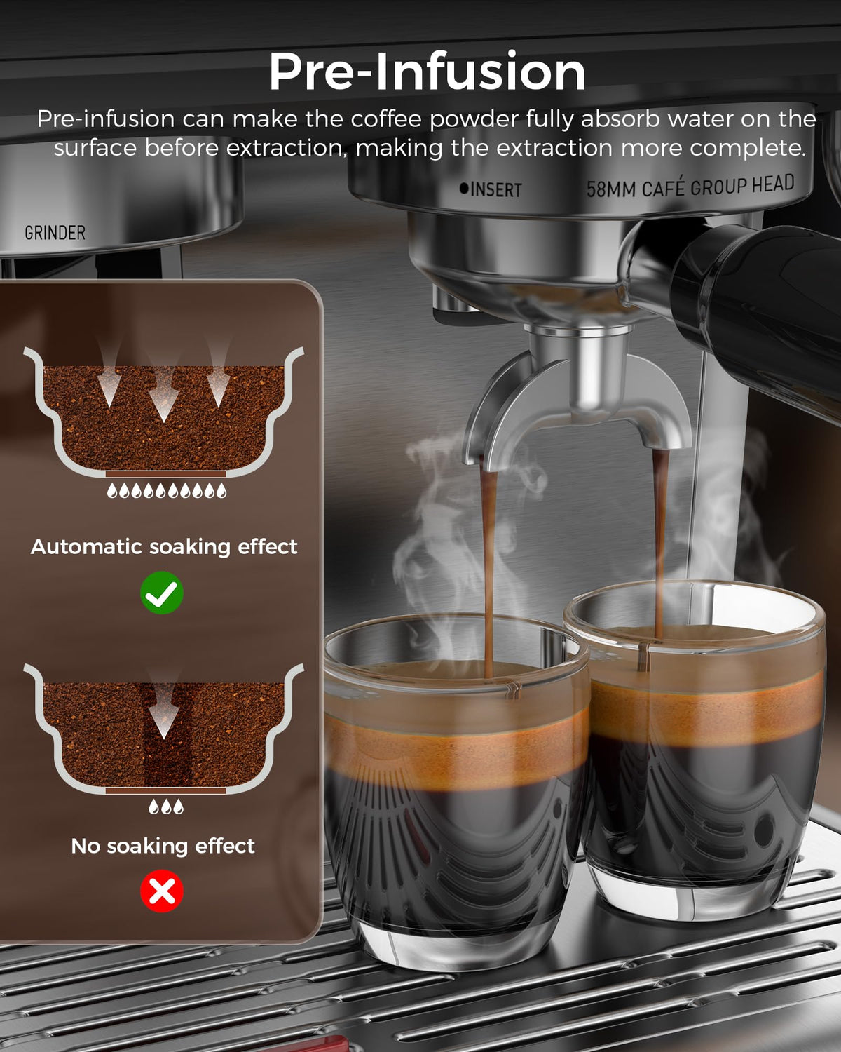 COWSAR Espresso Machine with Grinder, 2025 Upgraded Espresso Machine 15 Bar, Expresso Machine with Milk Frother Steam Wand, 75 Oz Removable Water Tank for Cappuccino, Latte, Stainless Steel