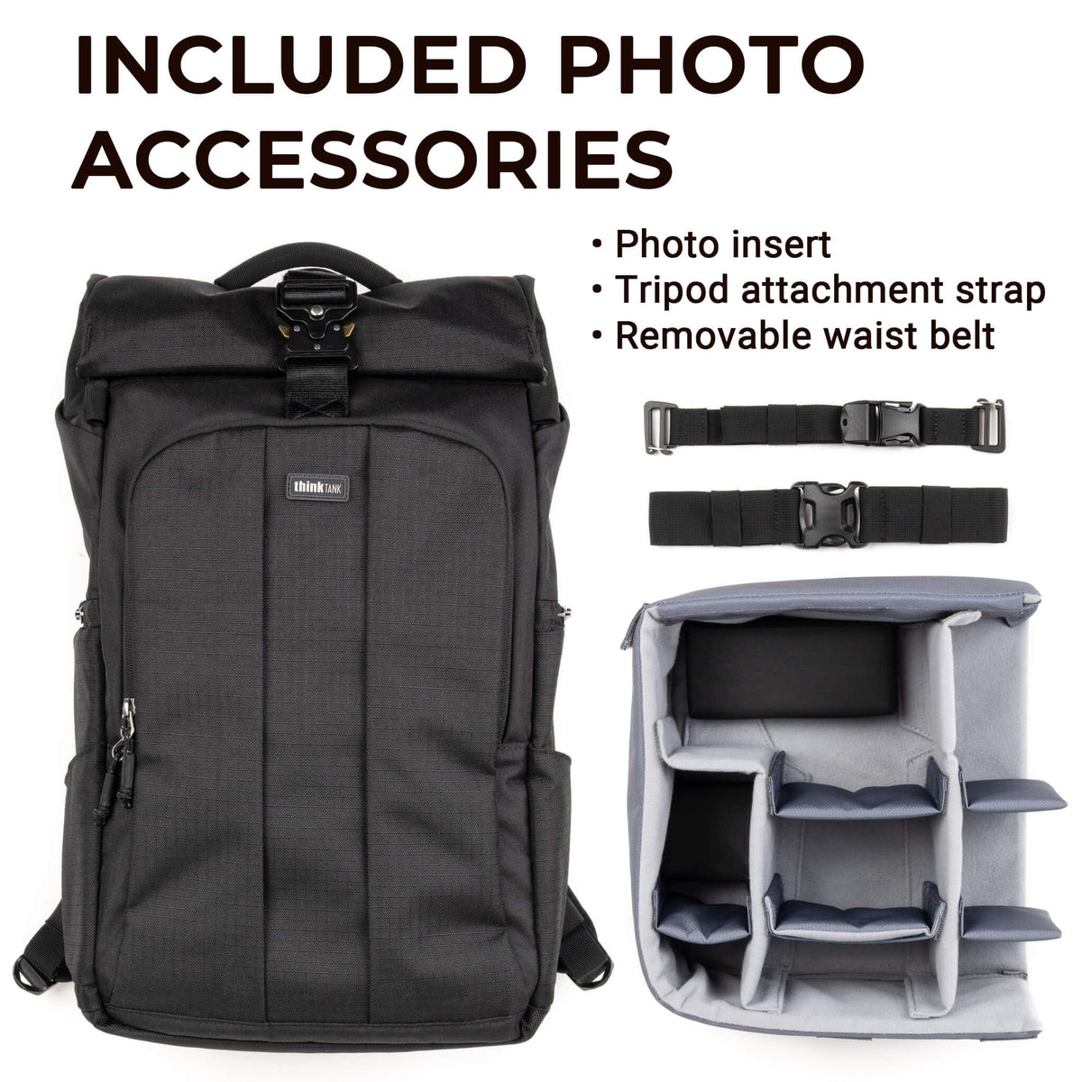 Think Tank FocusPoint 30L RollTop Camera Backpack - Golden Hour: Expandable Travel & Camera Backpack with Laptop Sleeve, Quick Side and Back Access, Rain Cover – Versatile Photography & Travel Bag