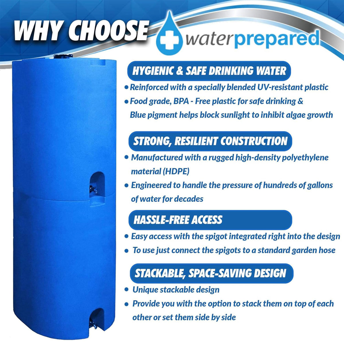 WaterPrepared 3 Pack Water Tank, Rain Barrel Storage, Stackable Drum, 55 Gallon