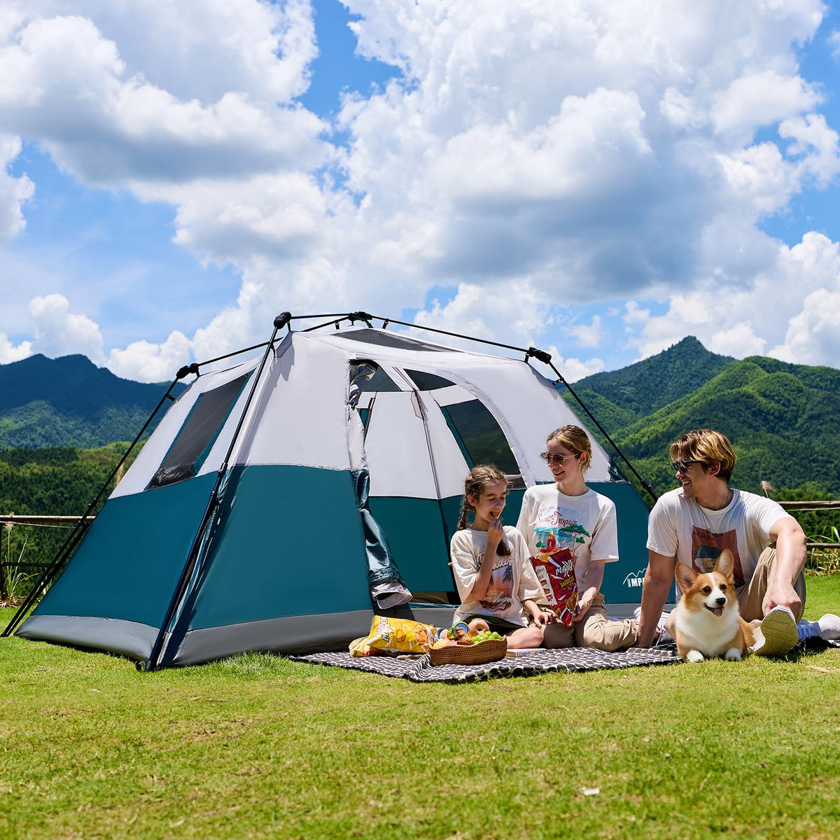 LEISURE IMPACT 6 Person Instant Camping Tent with Rainfly, 60s Easy Setup Family Cabin Tent 10x9ft, 1200mm Waterproof & Skylight Ventilation, Portable Shelter for Outdoor Camping, Hiking, Backyard