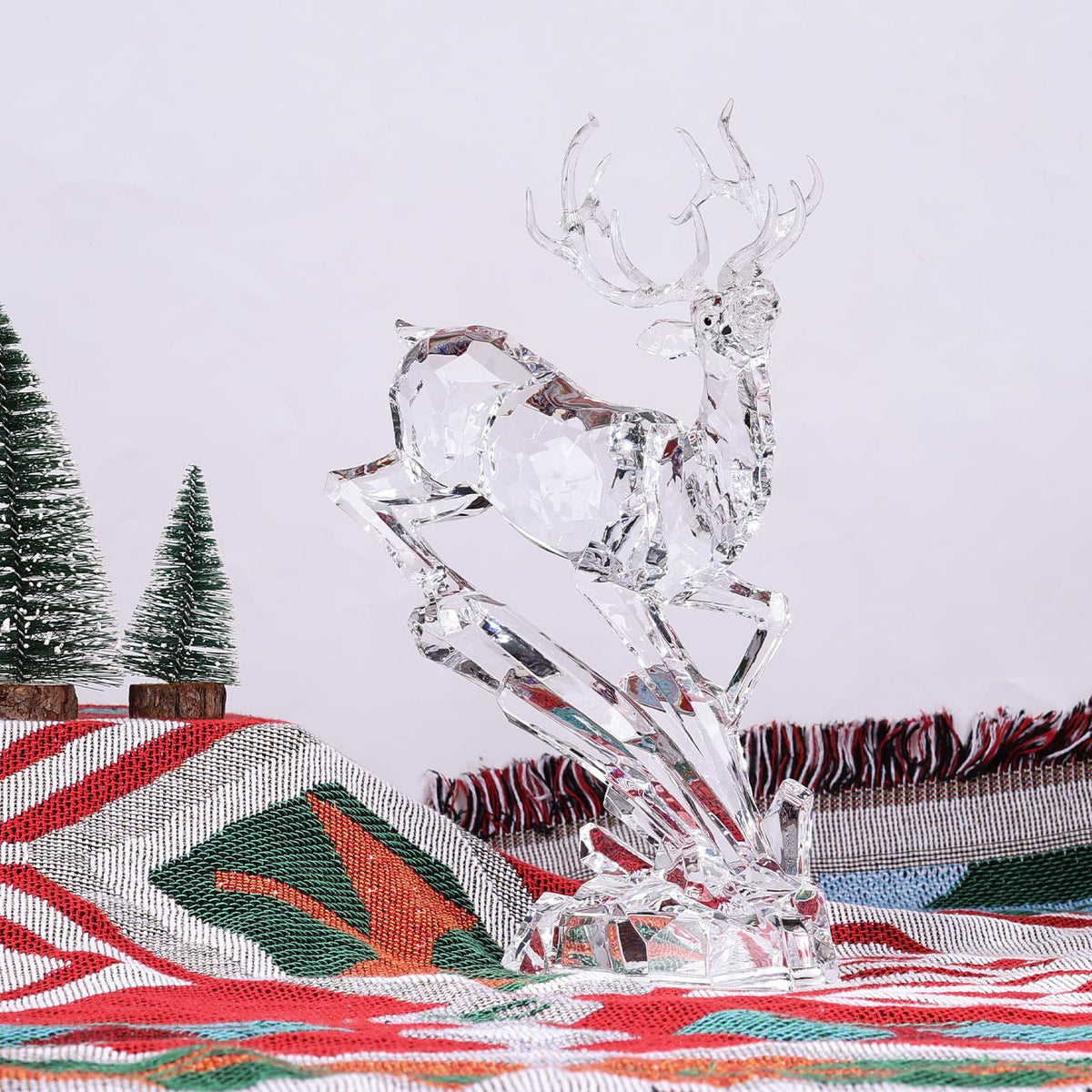 Acrylic Reindeer Christmas Decor Figurine - Modern Elegant Clear Reindeer Ornaments for Christmas Indoor Decor, Holiday Centerpiece, Living Room, Fireplace, Table Display (Clear, Standing 11.8")