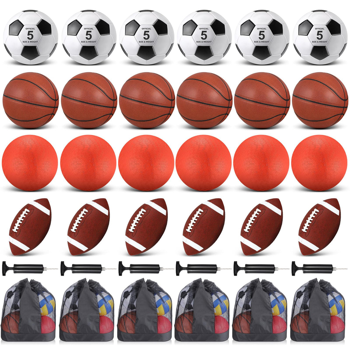 HyDren 36 Pcs Sports Balls Set for Teen Adult, Multi Sport Training Equipment with Official Size Basketball Soccer Ball Football Playground Ball with Pump and Carry Bag Back to School Sports Gift
