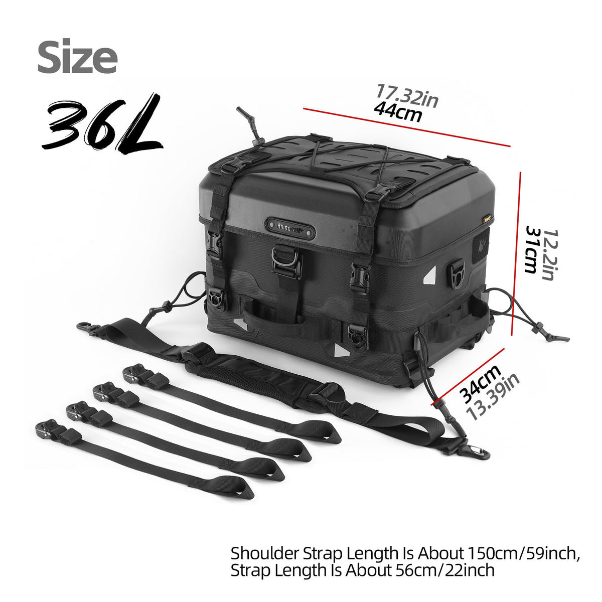 Rhinowalk Motorcycle Tail Bag 36L Hard Shell Top Case Waterproof Rear Pack with Expandable Capacity and MOLLE System (MFT2305)