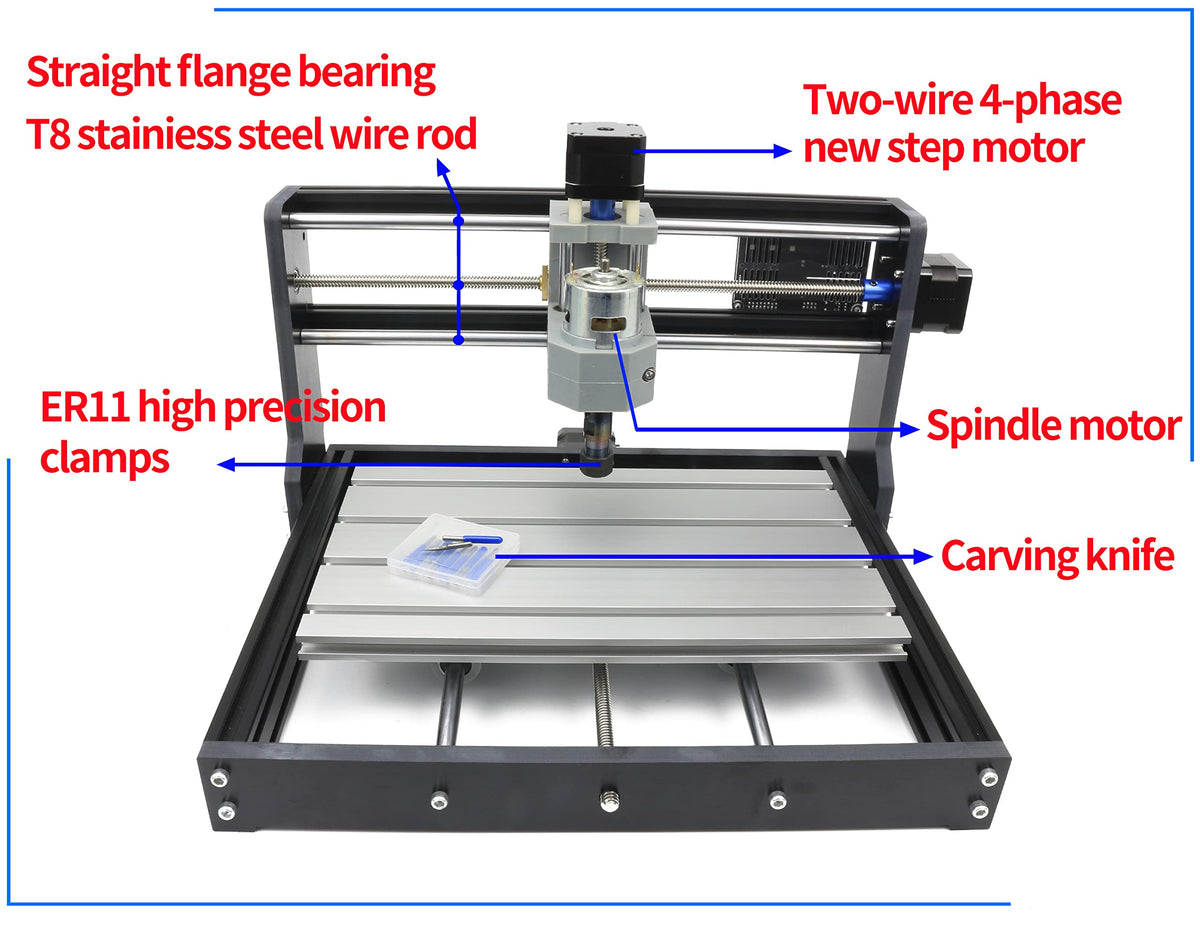 RATTMMOTOR DIY CNC Router Kit, 3 Axis Hobby CNC Router Machine GRBL Control, Plastic Acrylic PVC PCB Wood Mini Desktop Engraving Milling Carving Machine, Working Area 300x180x45mm