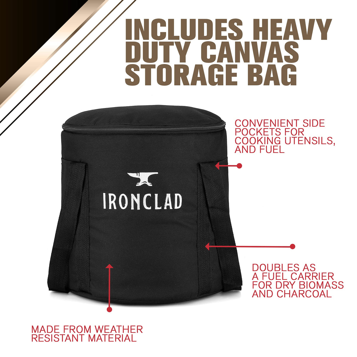 IronClad Supply Rocket Stove – Camping Wood Stove for Emergency Preparedness, Survival, Off Grid Living Supplies – Portable Wood Burning Stove with Canvas Storage Bag and Fuel Support System