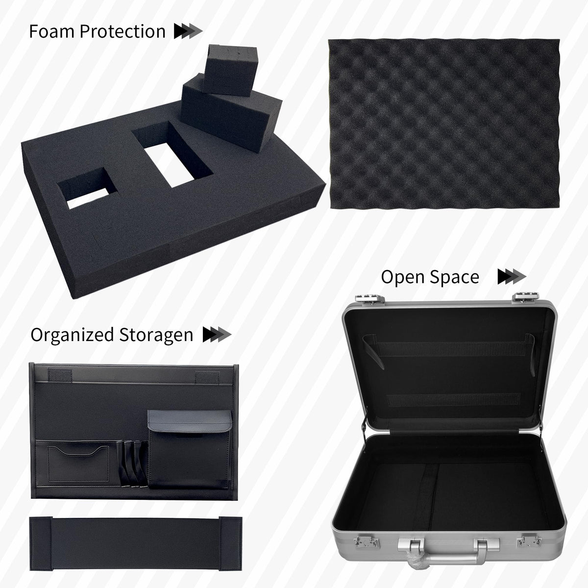 ALUNEX Aluminum Storage Case with Customizable Foam, 3-in-1 Modular Interior, Professional Briefcase with TSA Locks for Men & Women, Organizer & Divider for Documents, Electronics & Tools
