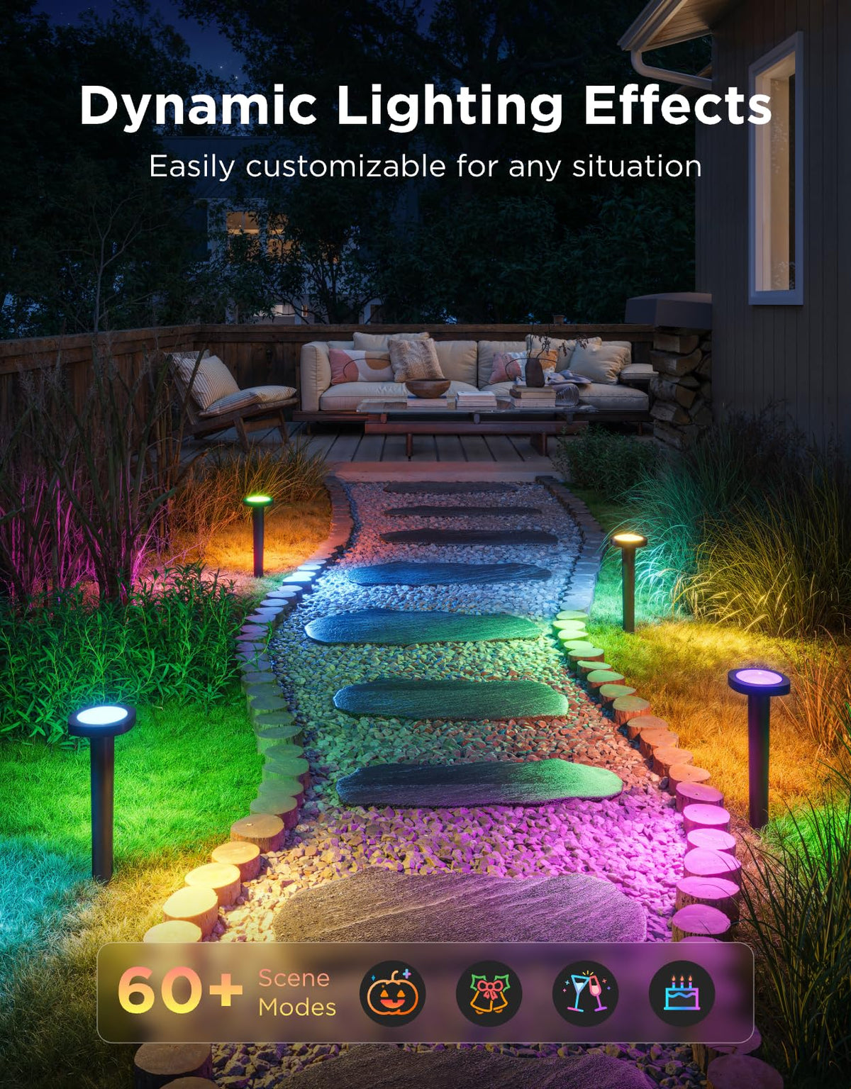Govee Outdoor Pathway Lights 2, IP66 Waterproof Patio Lights, 60+ Scene Modes Landscape Lighting for Yard, Garage, Garden, Lawn, Outdoor Decor, Works with Alexa, Google Assistant, Matter, Wired 4 Pack
