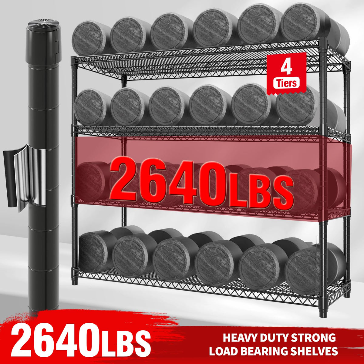 Garvee Metal Shelving 4-Tiers with Wheels, 2640LBS Heavy Duty Storage Shelves for Garage Kitchen, Rolling Shelving Units Wire Rack with Feet, 59" Wx71.8 Hx17.7 D,Adjustable & Easy Assemble, Black