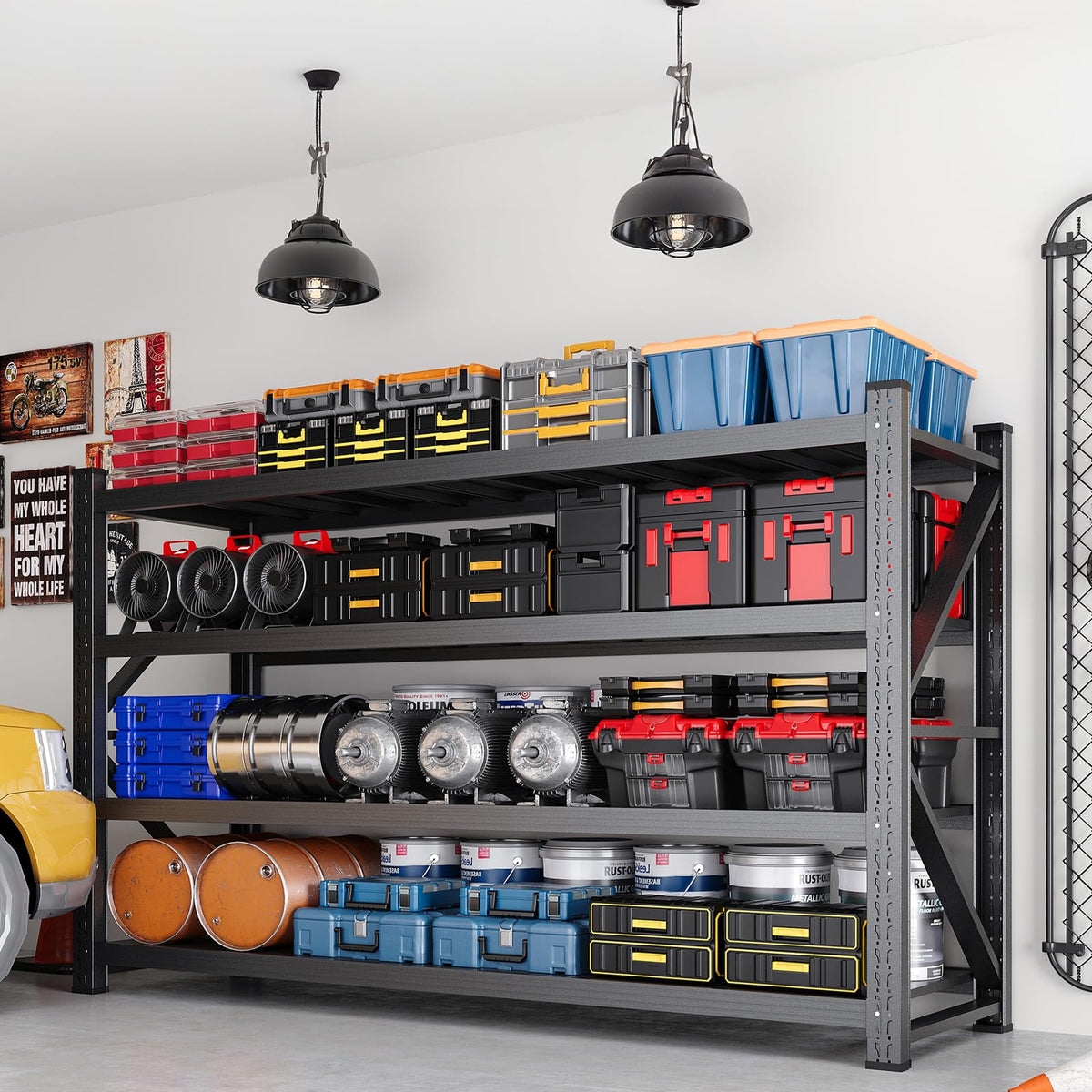 71”W Garage Shelving Units,5000LBS Storage Shelves,Garage Shelving Heavy Duty Metal Adjustable Shelves,Metal Shelving Rack,4Tier Large Tall Industrial Shelving for Shopping,Office (71" W*24" D*70" H)