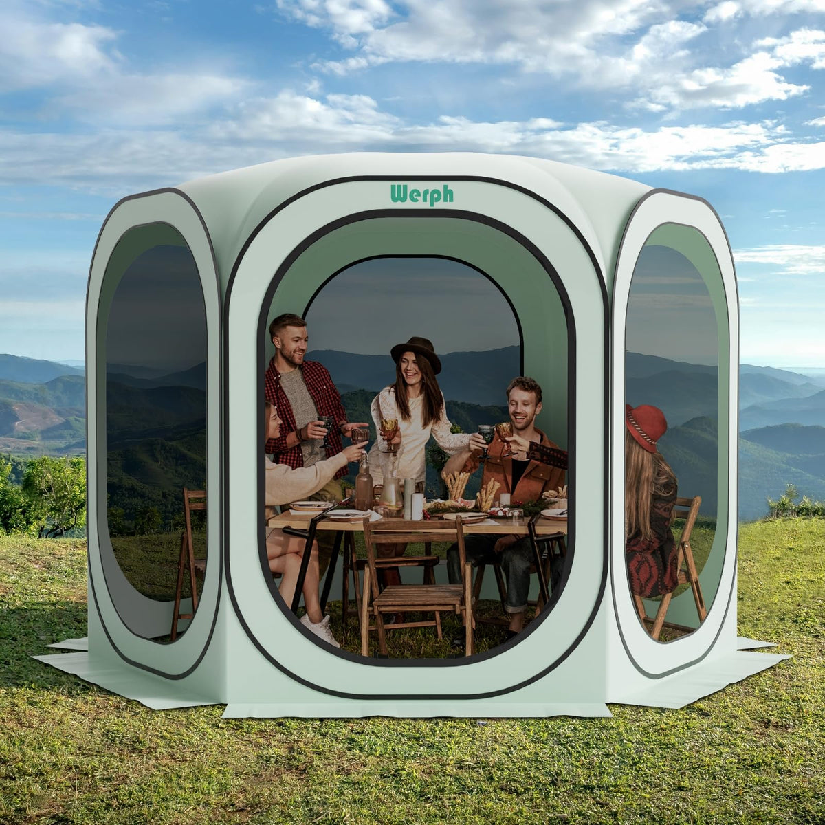 Werph 10x10 Pop Up Screen Tent, Mosquito Net Gazebo, UV Resistant Roof Waterproof Screen Canopy, Quick Setup Outdoor Shelter for Backyard, Patio, Garden, Picnic, Camping and Events, Green