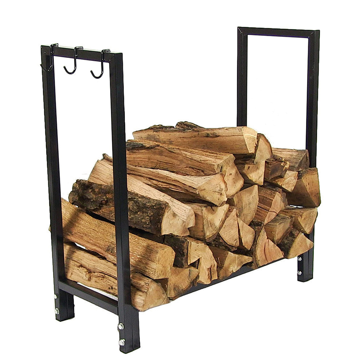 Sunnydaze Firewood Log Rack with Cover and Fire Poker - Indoor or Outdoor Use - Heavy-Duty Metal Fire Accessories