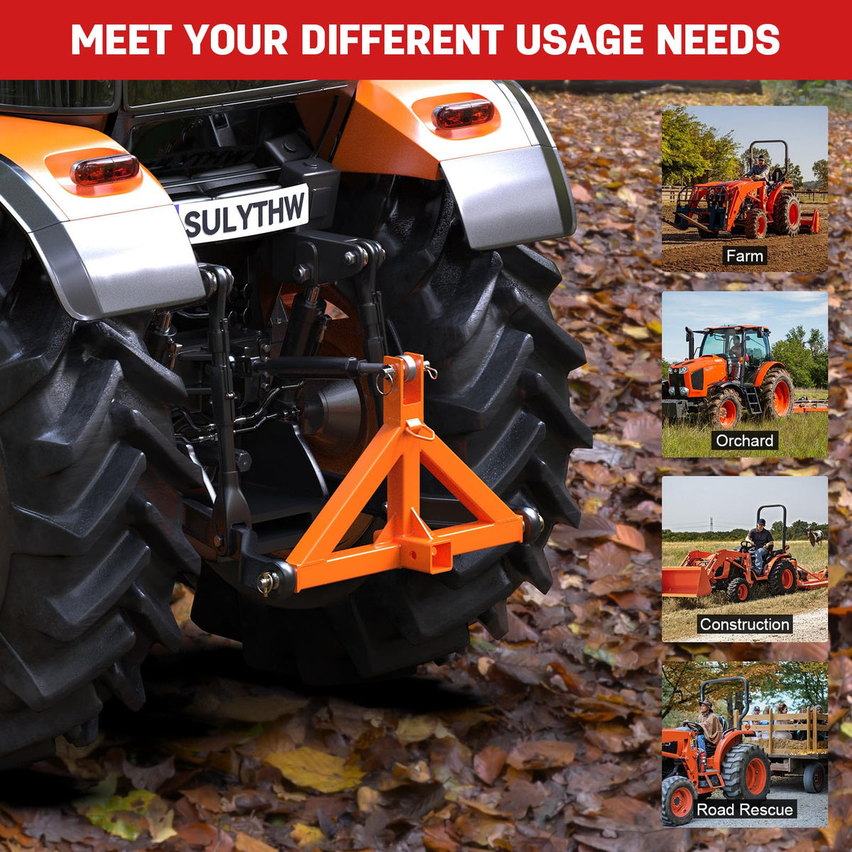 3 Point Trailer Hitch with 2" Receiver Quick Hitch Compatible with Category 1 Tractors, Heavy Duty 3pt Towing Hitch Tractor Drawbar Hitch Adapter for BX, Kubota, John Deere, NorTrac, Kioti(Orange)