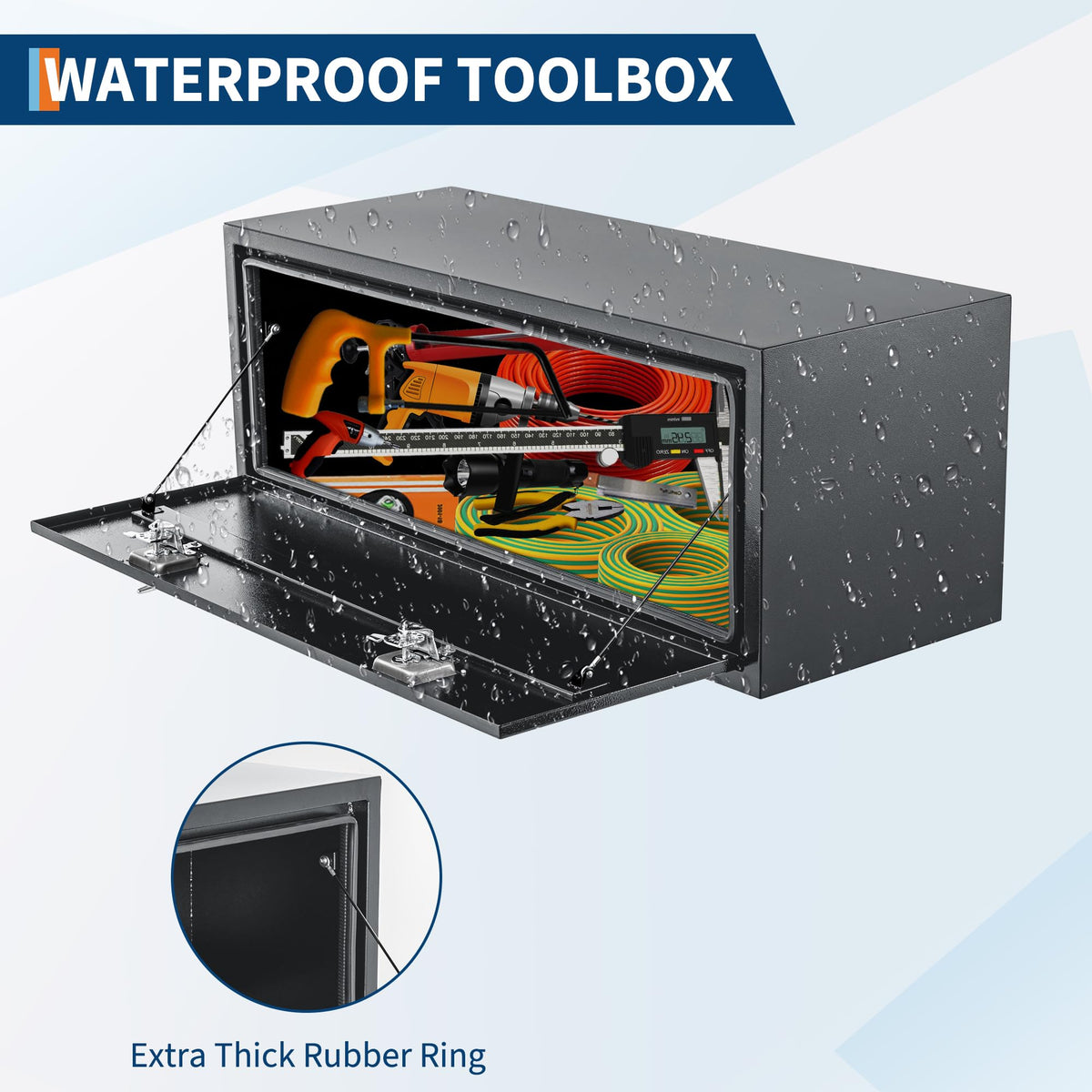 EliteEdge Black Steel Underbody Truck Box, Pickup Storage Box, Heavy Duty Diamond Plate Tool Box with Lock and Keys, Waterproof Trailer Storage Box (48" x 16" x 13"-Grey)
