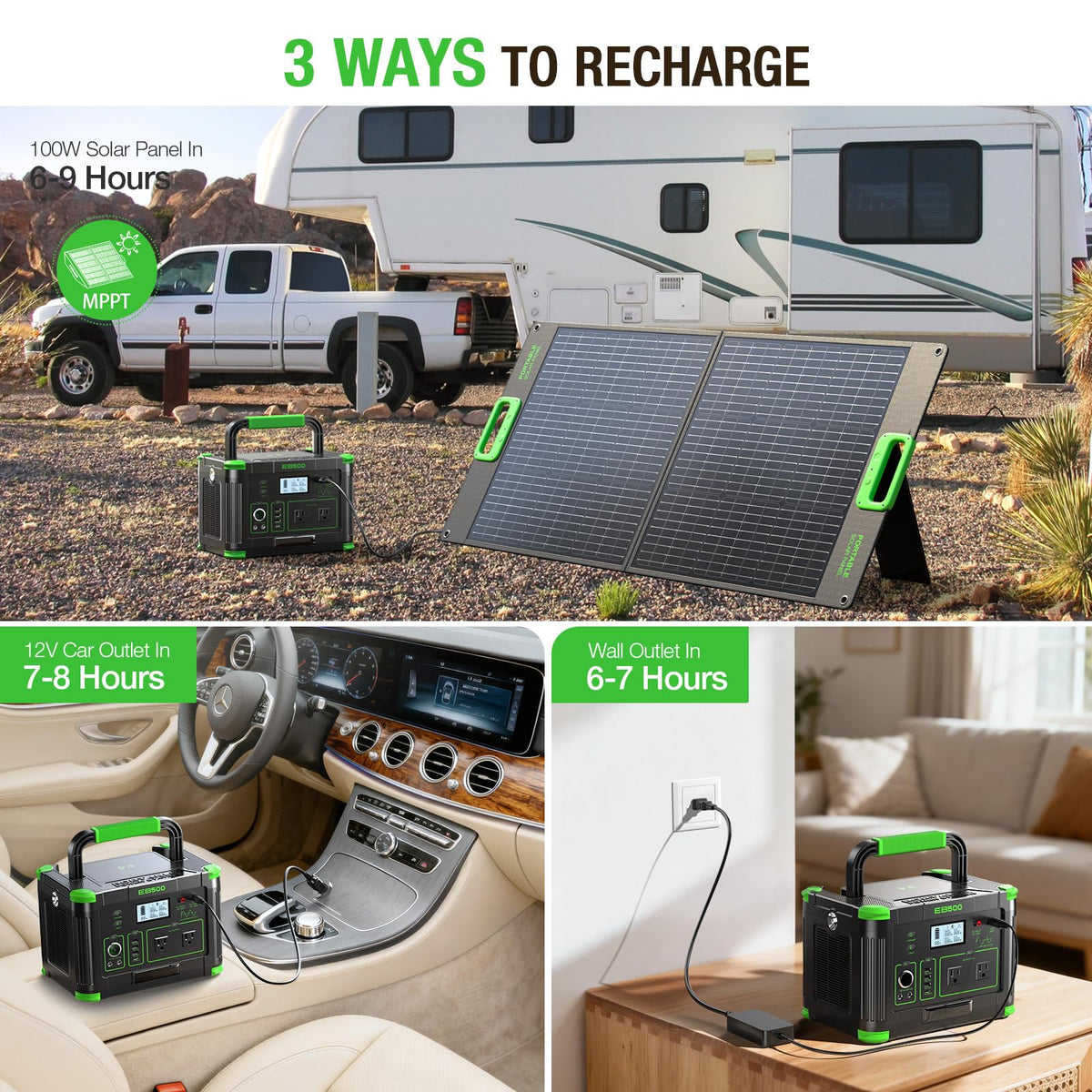 500W Portable Power Station with 100W Foldable Solar Panel, 519.48Wh Outdoor Solar Generator Backup Battery Pack with 2 AC Outlets, for RV, Van, Camping, Climbing, Road Trip & Home Emergency Use