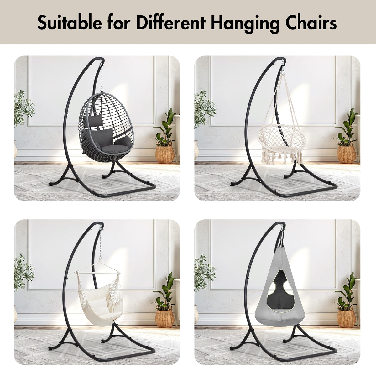 ANOW Heavy Duty Hammock Chair Swing Stand Only, Hanging Chair Stand for Outside, Max 400 Lbs, Black