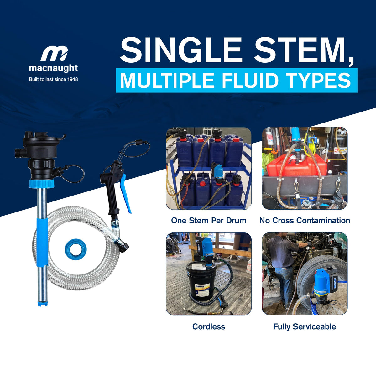Macnaught BOP20 Battery Powered 5 Gallon Bucket Oil Transfer Pump Stem Kit. Everything Needed to Pump Oil, ATF or Coolants (5 Gallon Universal Stem Kit)