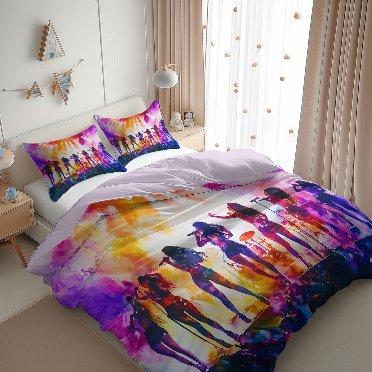 Queen Duvet Cover Set Pink, K-Pop Girl Group Bedding 3 Piece Set with Zipper Closure Breathable Cozy, 1 Duvet Cover 90 x 90 inches and 2 Pillow Shams