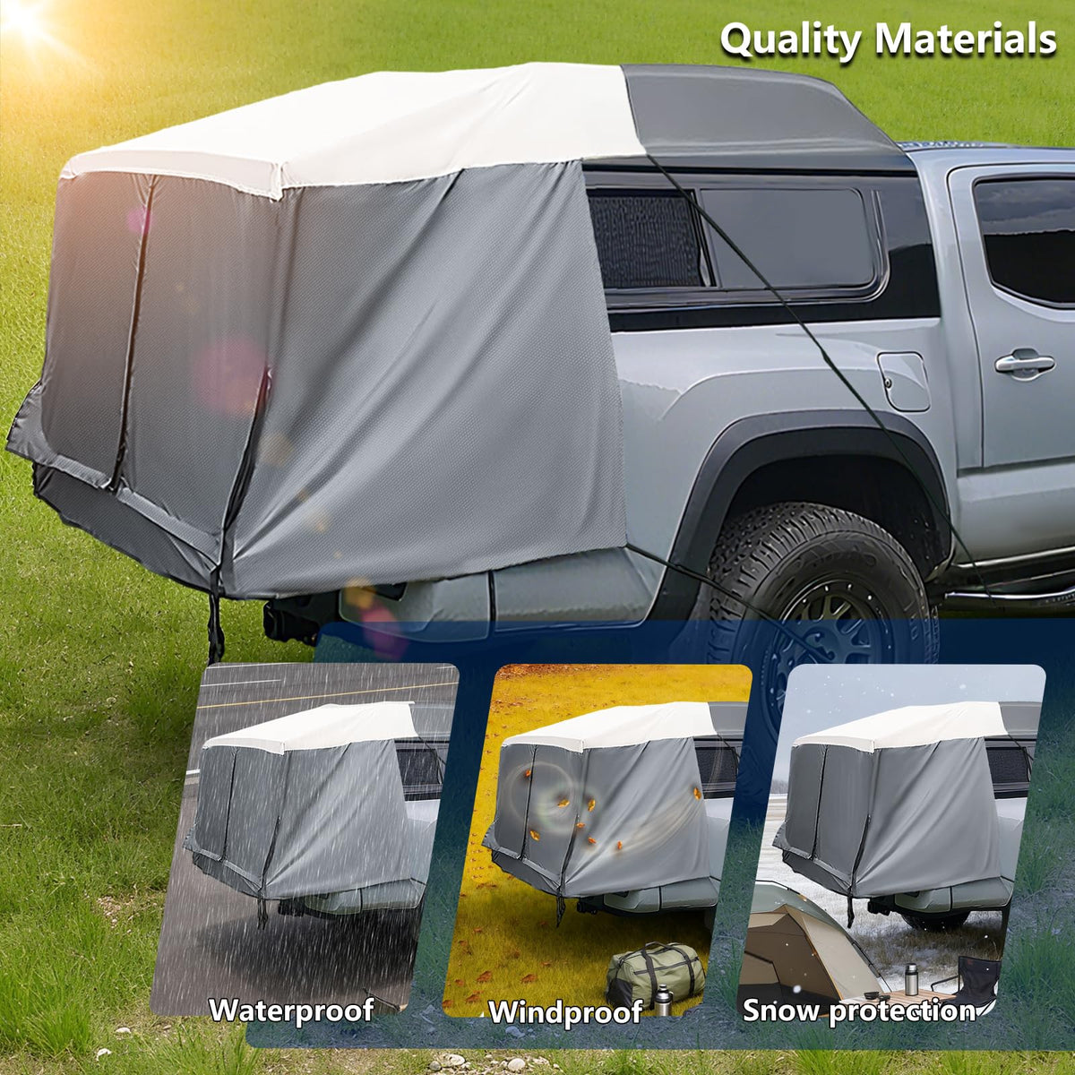 Full-Size Truck Bed Tent,Outdoor 600D Waterproof Truck Tent Compatible with Fits Ford F-150,Chevy Silverado,Toyota Tundra,Tacoma (2005+),Tailgates 58" Designed for Full-Size Trucks with Caps