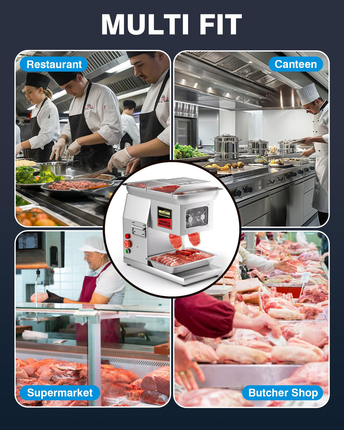 WantJoin Commercial Meat Cutter Machine - Electric Meat Cutting Machine, Meat Shredding Machine 3mm Blade Commercial Meat Slicer Stainless Steel for Kitchen Restaurant 1100LB/H 800W